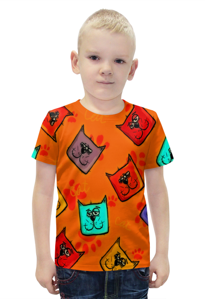 Заказать детскую футболку в Москве. Футболка с полной запечаткой для мальчиков котики от THE_NISE  - готовые дизайны и нанесение принтов.