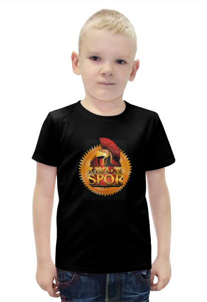 Заказать детскую футболку в Москве. Футболка с полной запечаткой для мальчиков SPQR и шлем легионера. от Zorgo-Art  - готовые дизайны и нанесение принтов.