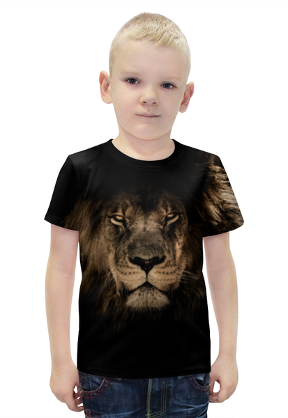 Заказать детскую футболку в Москве. Футболка с полной запечаткой для мальчиков Хищный лев от weeert - готовые дизайны и нанесение принтов.