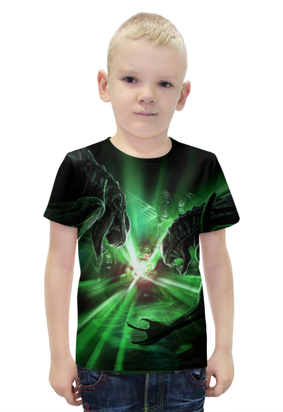 Заказать детскую футболку в Москве. Футболка с полной запечаткой для мальчиков Green Lantern vs aliens от T-shirt print  - готовые дизайны и нанесение принтов.