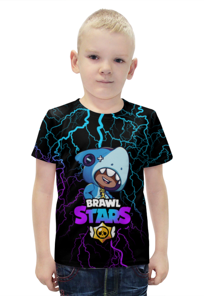 Заказать детскую футболку в Москве. Футболка с полной запечаткой для мальчиков Brawl Stars Leon Shark от weeert - готовые дизайны и нанесение принтов.