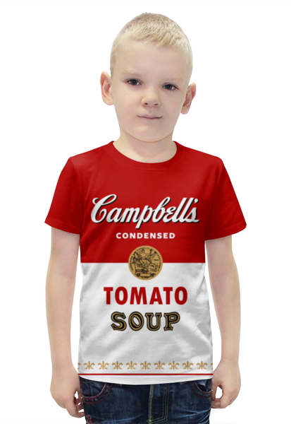 Заказать детскую футболку в Москве. Футболка с полной запечаткой для мальчиков Суп Кэмпбелл от geekbox - готовые дизайны и нанесение принтов.