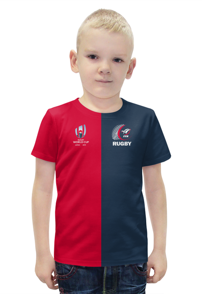 Заказать детскую футболку в Москве. Футболка с полной запечаткой для мальчиков Франция - Кубок Мира по регби от rugby - готовые дизайны и нанесение принтов.
