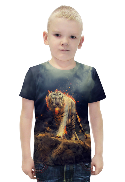 Заказать детскую футболку в Москве. Футболка с полной запечаткой для мальчиков  Tiger от DeFive  - готовые дизайны и нанесение принтов.