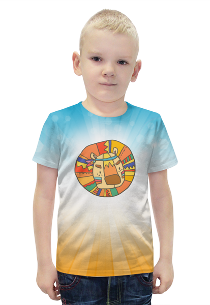Заказать детскую футболку в Москве. Футболка с полной запечаткой для мальчиков Этно лев от nadegda - готовые дизайны и нанесение принтов.