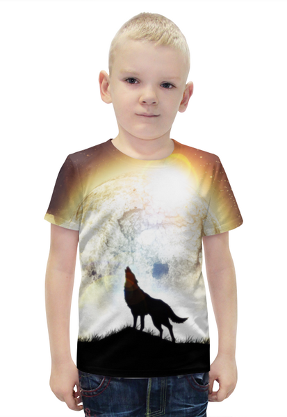 Заказать детскую футболку в Москве. Футболка с полной запечаткой для мальчиков Волк и луна от  PRO_DESIGN - готовые дизайны и нанесение принтов.