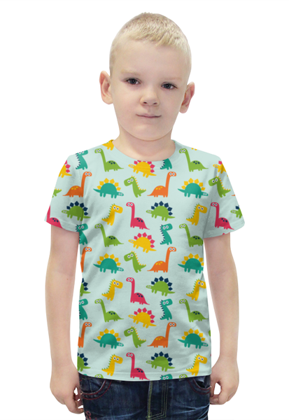 Заказать детскую футболку в Москве. Футболка с полной запечаткой для мальчиков Динозаврики от Amerikanka - готовые дизайны и нанесение принтов.