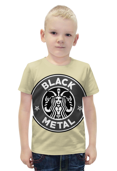 Заказать детскую футболку в Москве. Футболка с полной запечаткой для мальчиков Starbucks / Black Metal от Leichenwagen - готовые дизайны и нанесение принтов.