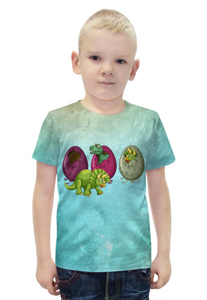 Заказать детскую футболку в Москве. Футболка с полной запечаткой для мальчиков Яйца динозавра от Amerikanka - готовые дизайны и нанесение принтов.