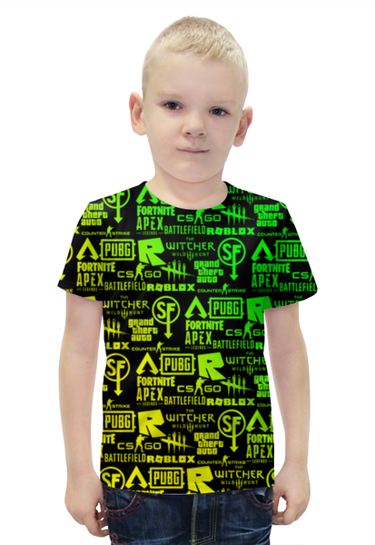 Заказать детскую футболку в Москве. Футболка с полной запечаткой для мальчиков Логотипы игр от weeert - готовые дизайны и нанесение принтов.