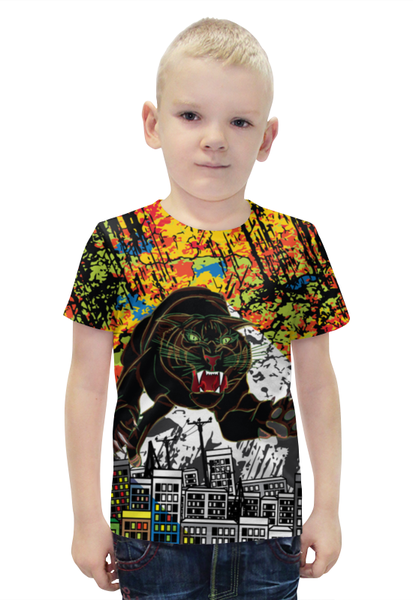 Заказать детскую футболку в Москве. Футболка с полной запечаткой для мальчиков Черный Тигр от PolinaPo - готовые дизайны и нанесение принтов.