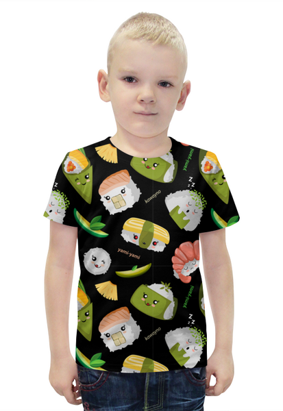 Заказать детскую футболку в Москве. Футболка с полной запечаткой для мальчиков Кавайные суши от IrinkaArt  - готовые дизайны и нанесение принтов.