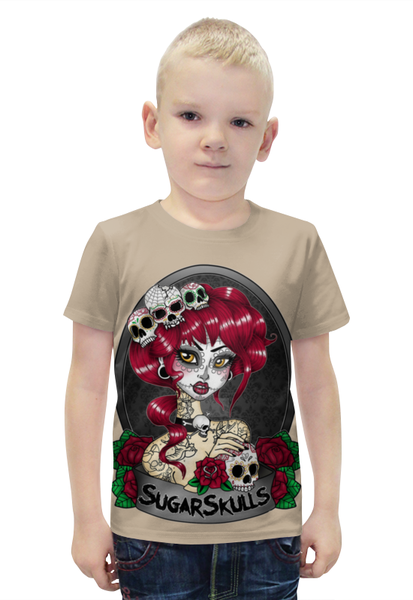 Заказать детскую футболку в Москве. Футболка с полной запечаткой для мальчиков Sugar skull girl от Leichenwagen - готовые дизайны и нанесение принтов.