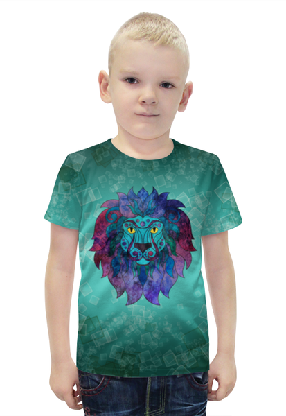 Заказать детскую футболку в Москве. Футболка с полной запечаткой для мальчиков Яркий лев от Ordwen - готовые дизайны и нанесение принтов.