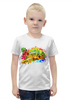Заказать детскую футболку в Москве. Футболка с полной запечаткой для мальчиков Хамелеон с цветами в пятнах краски. от Zorgo-Art  - готовые дизайны и нанесение принтов.