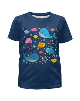 Заказать детскую футболку в Москве. Футболка с полной запечаткой для мальчиков Морские обитатели от T-shirt print  - готовые дизайны и нанесение принтов.