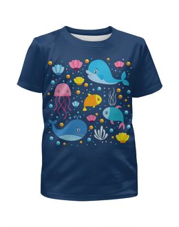 Заказать детскую футболку в Москве. Футболка с полной запечаткой для мальчиков Морские обитатели от T-shirt print  - готовые дизайны и нанесение принтов.
