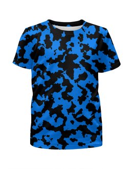 Заказать детскую футболку в Москве. Футболка с полной запечаткой для мальчиков Чёрно-Синий Камуфляж от armyshop - готовые дизайны и нанесение принтов.
