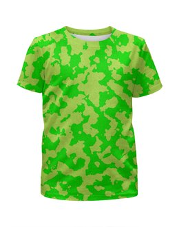 Заказать детскую футболку в Москве. Футболка с полной запечаткой для мальчиков Ярко-Зелёный Камуфляж от armyshop - готовые дизайны и нанесение принтов.