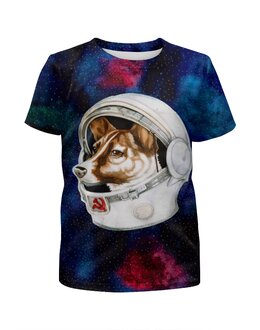 Заказать детскую футболку в Москве. Футболка с полной запечаткой для мальчиков Собака в космосе   от T-shirt print  - готовые дизайны и нанесение принтов.