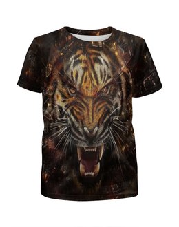 Заказать детскую футболку в Москве. Футболка с полной запечаткой для мальчиков Яростный тигр от Серега Шнайдер - готовые дизайны и нанесение принтов.