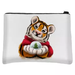 Заказать сумку в Москве. Косметичка с полной запечаткой Тигр со снежным шаром от tigerda  - готовые дизайны и нанесение принтов.