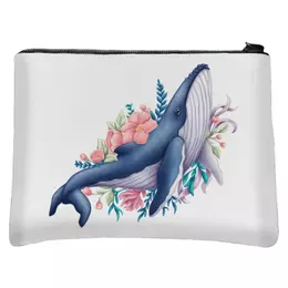 Заказать сумку в Москве. Косметичка с полной запечаткой Синий кит с цветами от tigerda  - готовые дизайны и нанесение принтов.