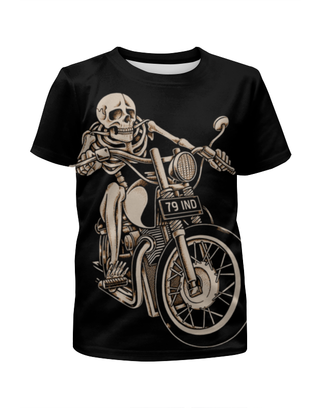 Printio Футболка с полной запечаткой для девочек Skeleton biker