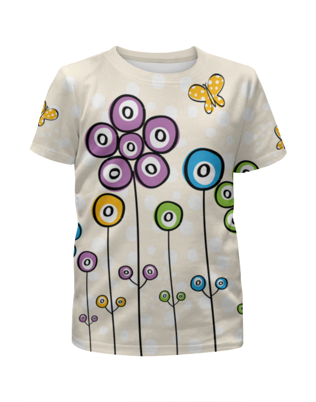 Printio Футболка с полной запечаткой для девочек Цветочная детская футболка бабочки над цветами 164 синий