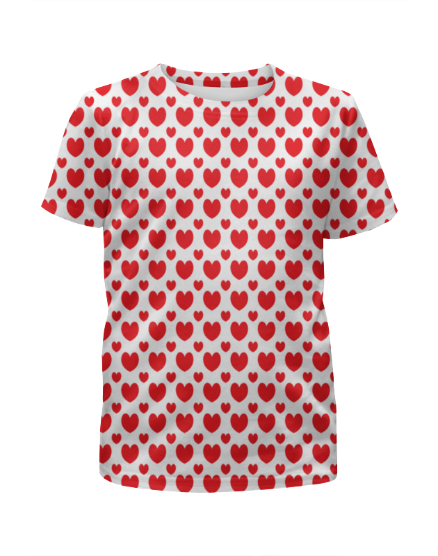printio футболка с полной запечаткой для девочек красные сердечки Printio Футболка с полной запечаткой для девочек Красные сердечки