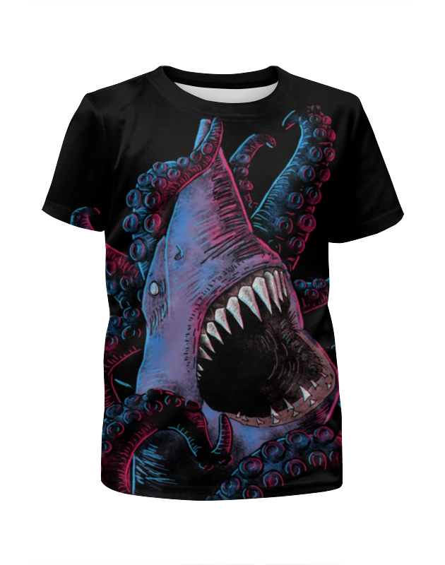 printio футболка с полной запечаткой для девочек челюсти акула Printio Футболка с полной запечаткой для девочек Акула vs осьминог