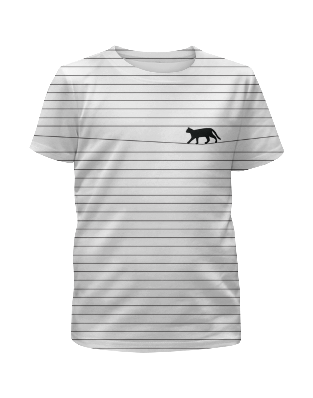 printio футболка с полной запечаткой для девочек белая сирень Printio Футболка с полной запечаткой для девочек Черный кот