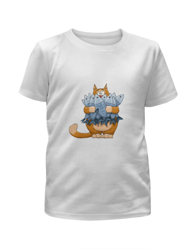 Printio Футболка с полной запечаткой для девочек Кот с рыбой. printio футболка с полной запечаткой для девочек хитрый кот
