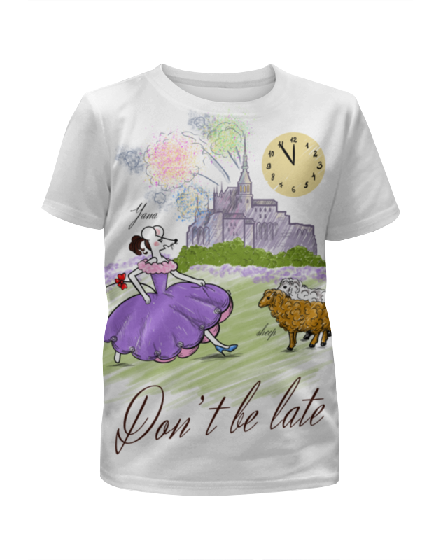 printio футболка с полной запечаткой для девочек лаванда Printio Футболка с полной запечаткой для девочек Don't be late