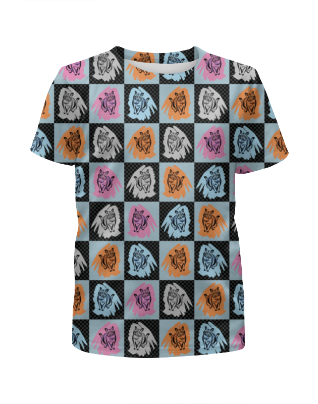 Printio Футболка с полной запечаткой для девочек Коты в клеточку printio футболка с полной запечаткой для девочек текстура ткани в цветную клеточку