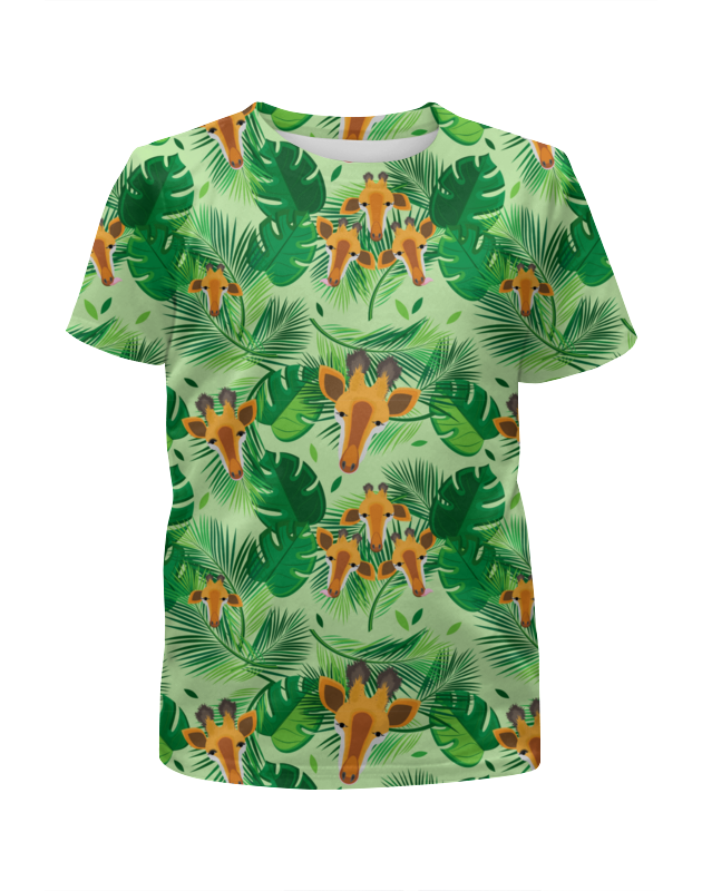 Printio Футболка с полной запечаткой для девочек Большие жирафы и жирафята в тропических листьях printio 3d кружка жирафы в тропических листьях