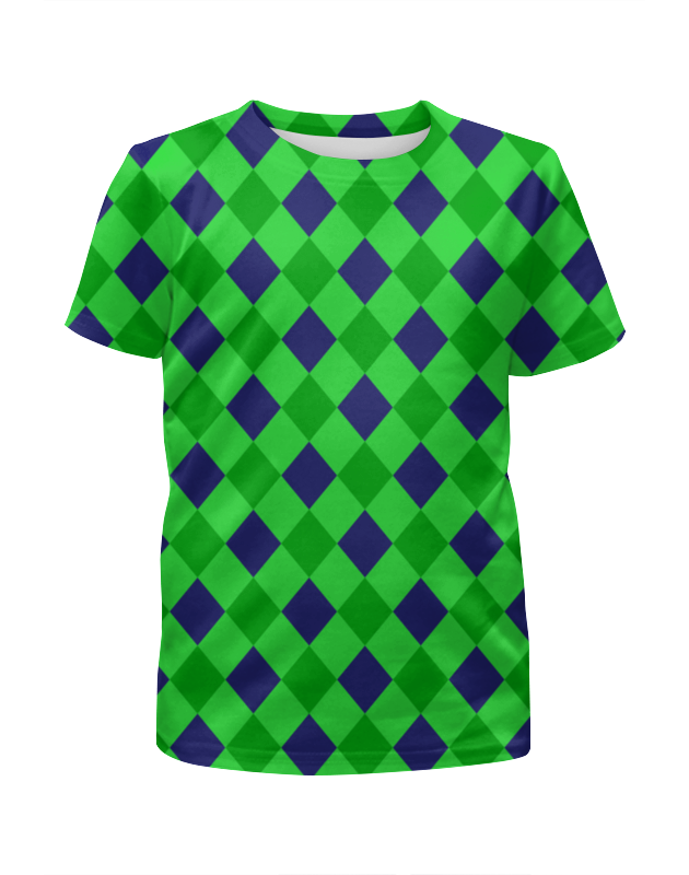 printio футболка с полной запечаткой женская сине зеленые квадраты Printio Футболка с полной запечаткой для девочек Сине-зеленые квадраты