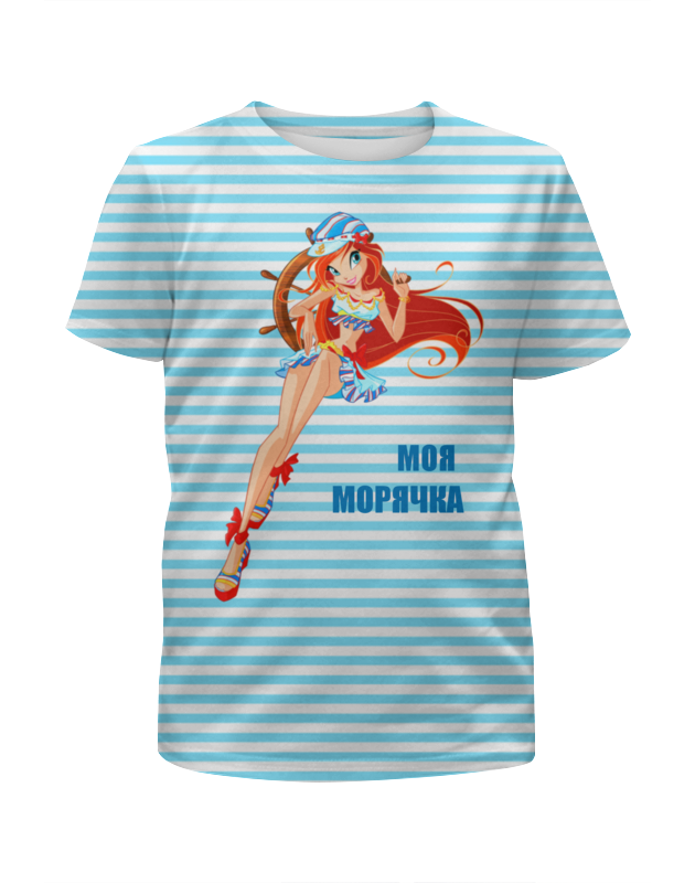 Printio Футболка с полной запечаткой для девочек Тельняшка голубая printio футболка с полной запечаткой для девочек морячка