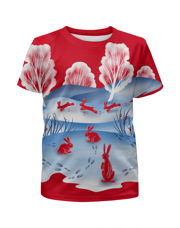 printio футболка с полной запечаткой для девочек красные зайцы Printio Футболка с полной запечаткой для девочек Красные зайцы
