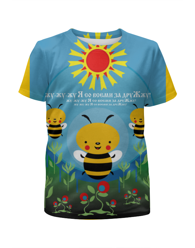 Printio Футболка с полной запечаткой для девочек Пчелка жужа на лесной поляне