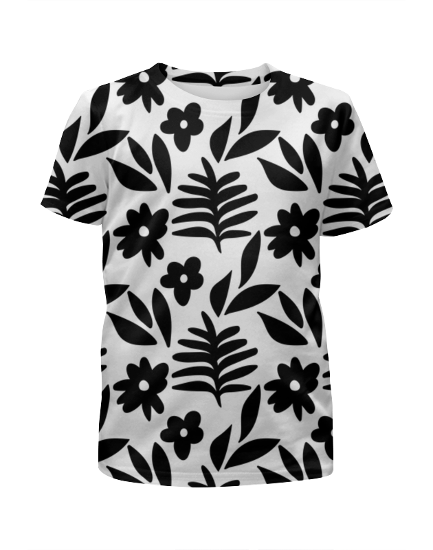 Printio Футболка с полной запечаткой для девочек Черно-белые цветы printio футболка с полной запечаткой для девочек черно белые узоры