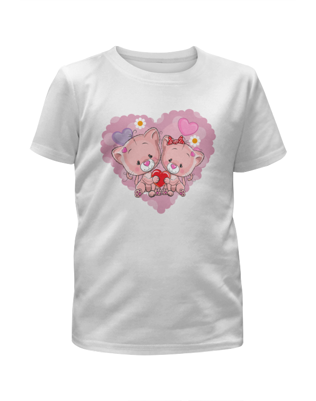 Printio Футболка с полной запечаткой для девочек Розовые котята в седце. влюблённые сердца
