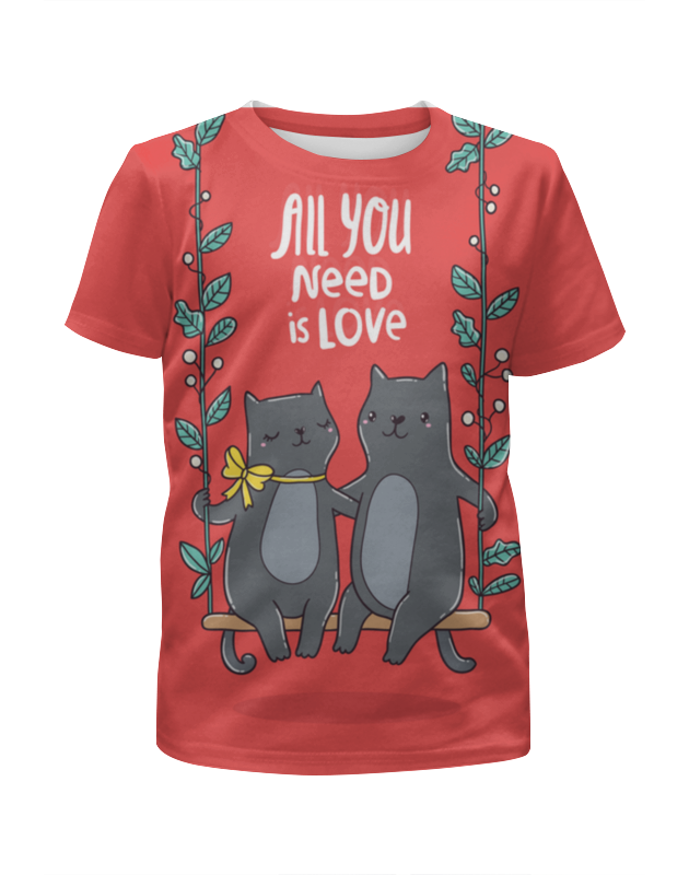 printio футболка с полной запечаткой для девочек all you need is love парные футболки Printio Футболка с полной запечаткой для девочек All you need is love. кошки на качелях.