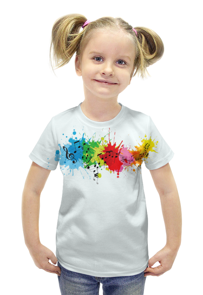 Заказать детскую футболку в Москве. Футболка с полной запечаткой для девочек Красочные ноты от Leichenwagen - готовые дизайны и нанесение принтов.