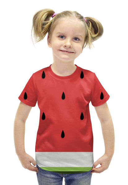 Заказать детскую футболку в Москве. Футболка с полной запечаткой для девочек Арбуз 3D от coolmag - готовые дизайны и нанесение принтов.