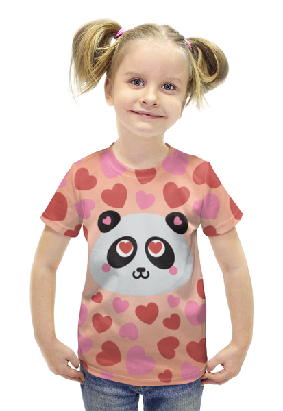 Заказать детскую футболку в Москве. Футболка с полной запечаткой для девочек Влюбленная панда от Ordwen - готовые дизайны и нанесение принтов.