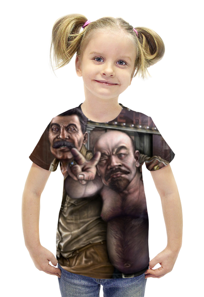 Заказать детскую футболку в Москве. Футболка с полной запечаткой для девочек Сталин и Ленин от ПРИНТЫ ПЕЧАТЬ  - готовые дизайны и нанесение принтов.