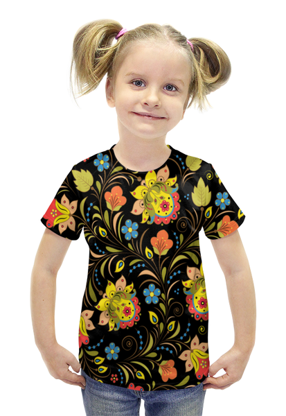Заказать детскую футболку в Москве. Футболка с полной запечаткой для девочек Расписные узоры от THE_NISE  - готовые дизайны и нанесение принтов.