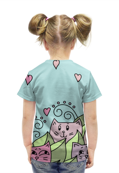 Заказать детскую футболку в Москве. Футболка с полной запечаткой для девочек Котики в траве от axenova-n@yandex.ru - готовые дизайны и нанесение принтов.
