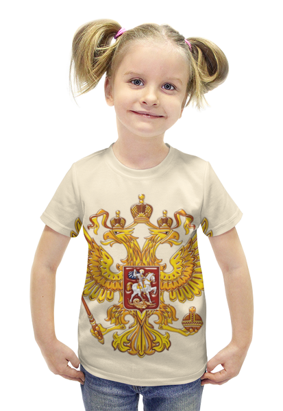 Заказать детскую футболку в Москве. Футболка с полной запечаткой для девочек Герб Российской Федерации от Leichenwagen - готовые дизайны и нанесение принтов.